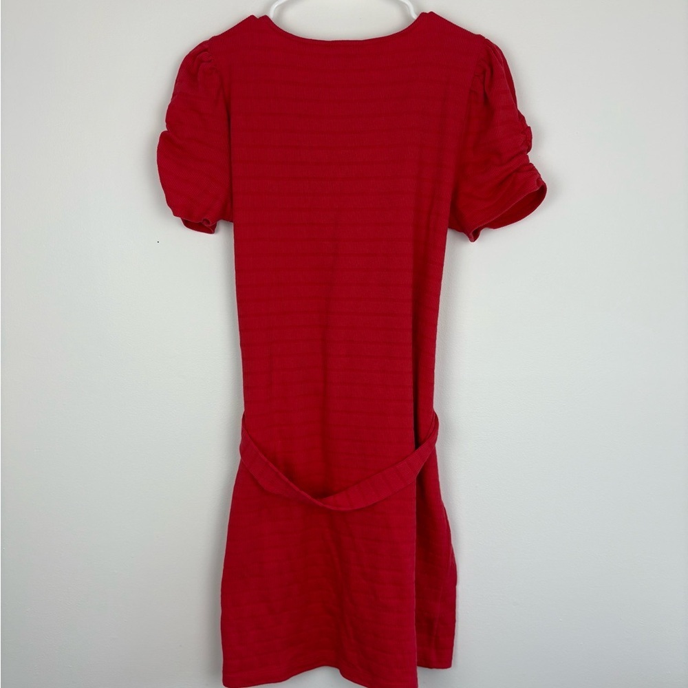 LOFT Red Ribbed Knit Dress with Waist Tie sz medium 51% cotton - Picture 7 of 8